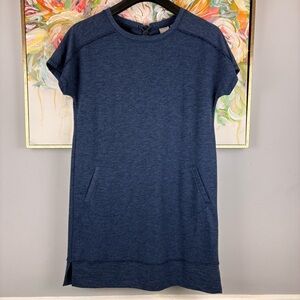 Chico’s Zenergy Blue Knit Dress Lace Up Back Pockets Size 1 8 10